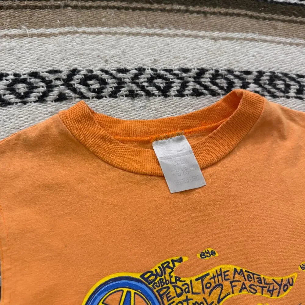 Youth Boys Kids Vintage 2000's Nike Burn Rubber Orange Tank Top Shirt Sz Medium